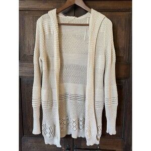 Pink Republic Long Beige Hoodie Sweater Cardigan Womens Size Medium